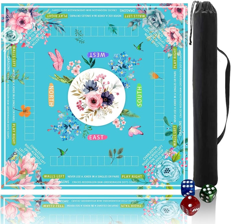 Pittera mahjong mat for table with Drawstring Bag/31.5Inch/american mahjong table cloth with rules mats， Noise Reduction Anti-Slip game mat for table，for Mahjong/Poker/Board Games/Card Games/Dominoes (blue) - Image 1